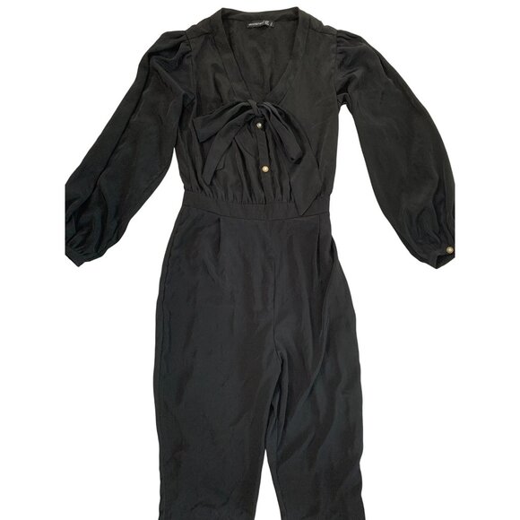 Atmosphere Black Jumpsuit Size 2 US XS Polyester V-Neck Long Sleeve RZ10400 - Picture 9 of 14